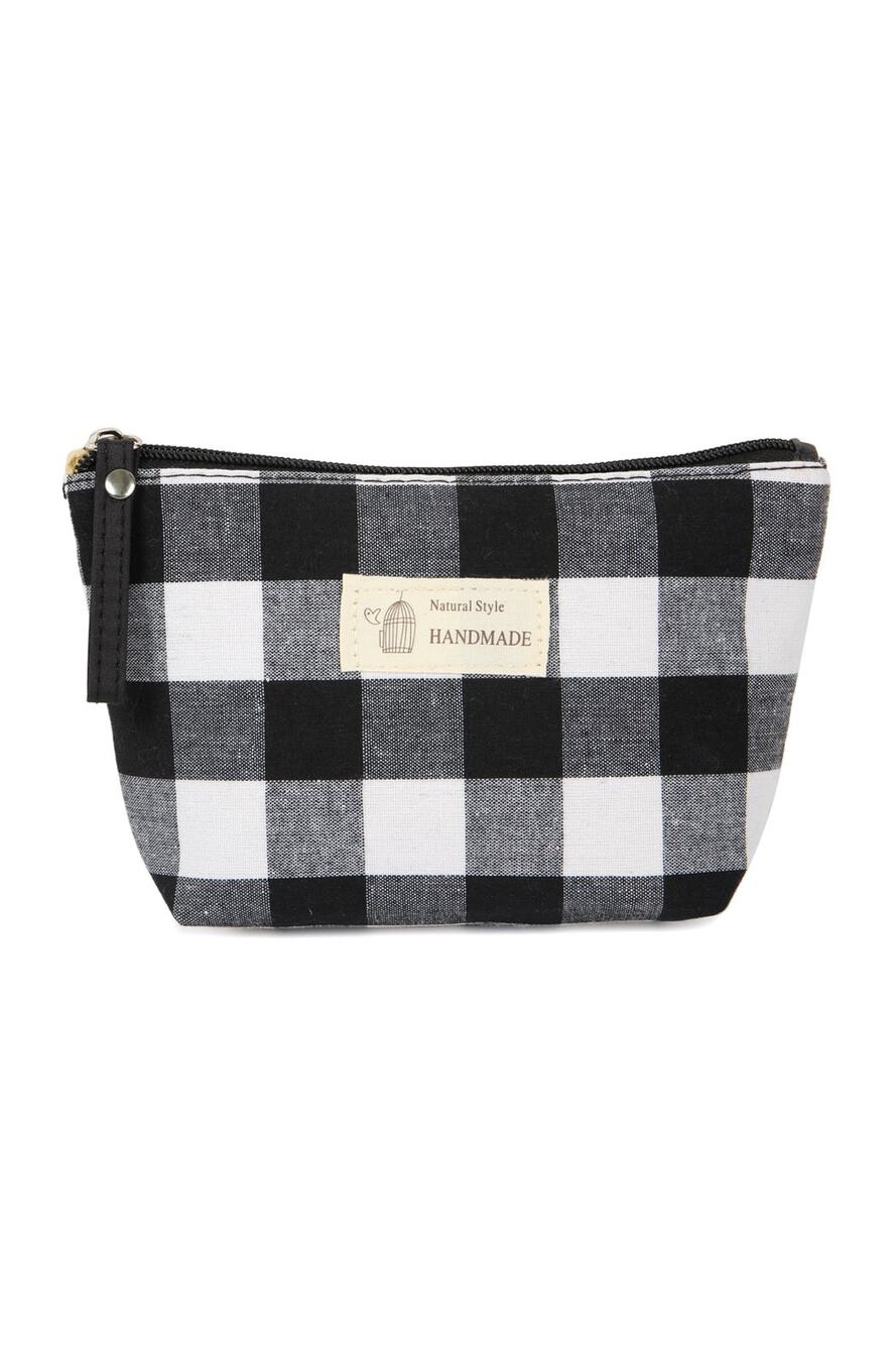 Plaid Cosmetic Pouch - Black/White Checked - NWT - Riah Fashions 8"x5.5"x2"